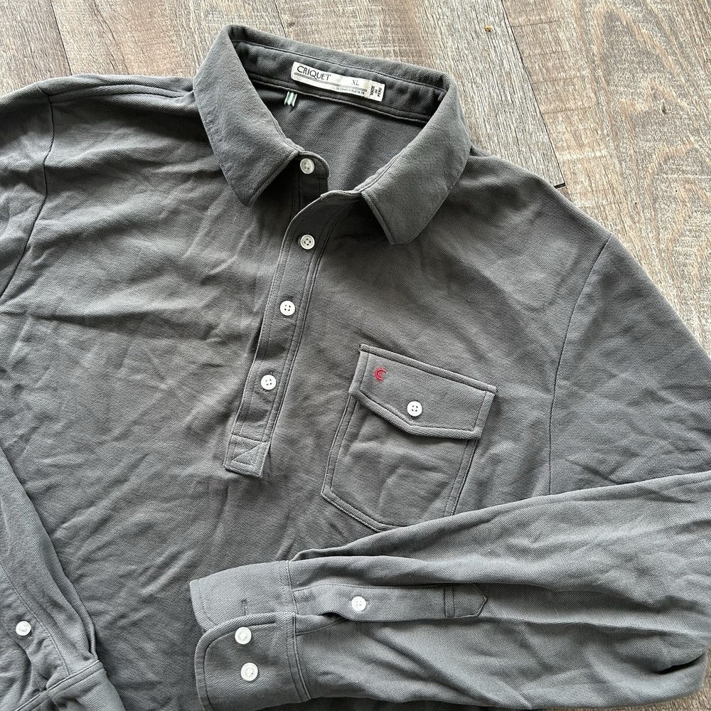 CRIQUET Grey Cotton Long Sleeve Cuffed Polo Shirt XL